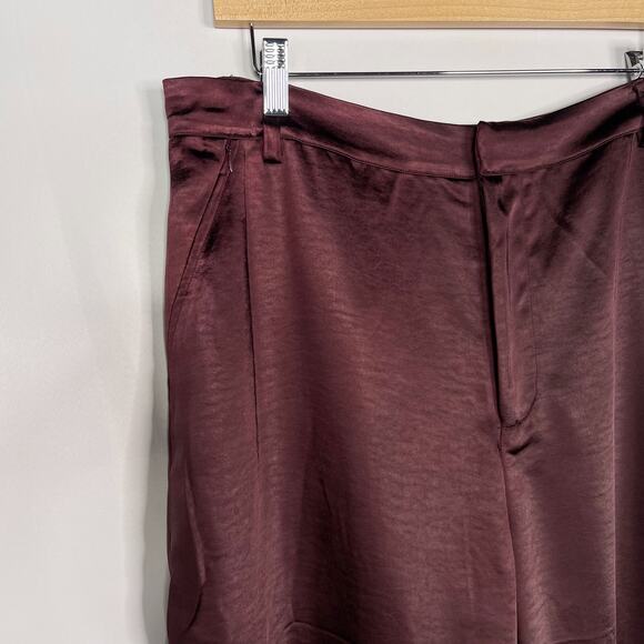 Good American 12 / 31 Malbec Red Washed Satin High Rise Straight Pants Trousers - Picture 5 of 11